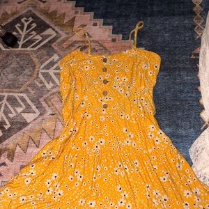 No Boundaries Yellow Floral Button-Front Midi Dress